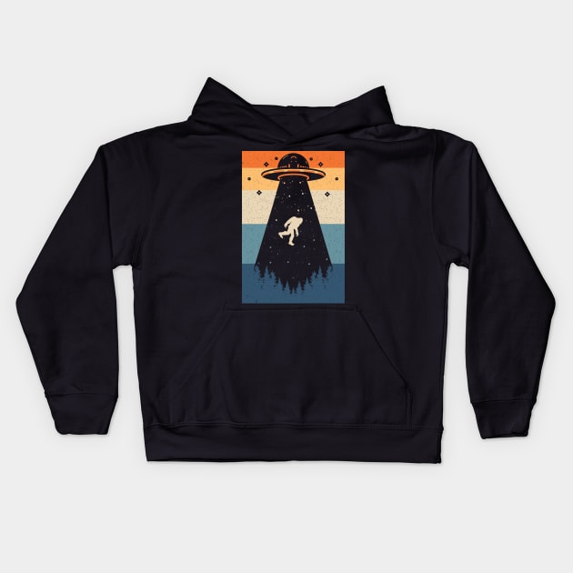 Bigfoot Ufo Abduction Kids Hoodie by Tesszero